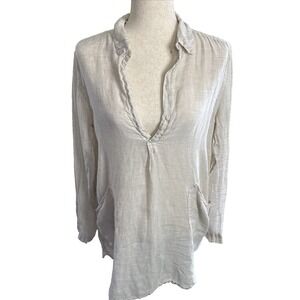 CP Shades Teton Linen Tunic Mini Dress Womens XS Ivory Oversized Coastal Boho